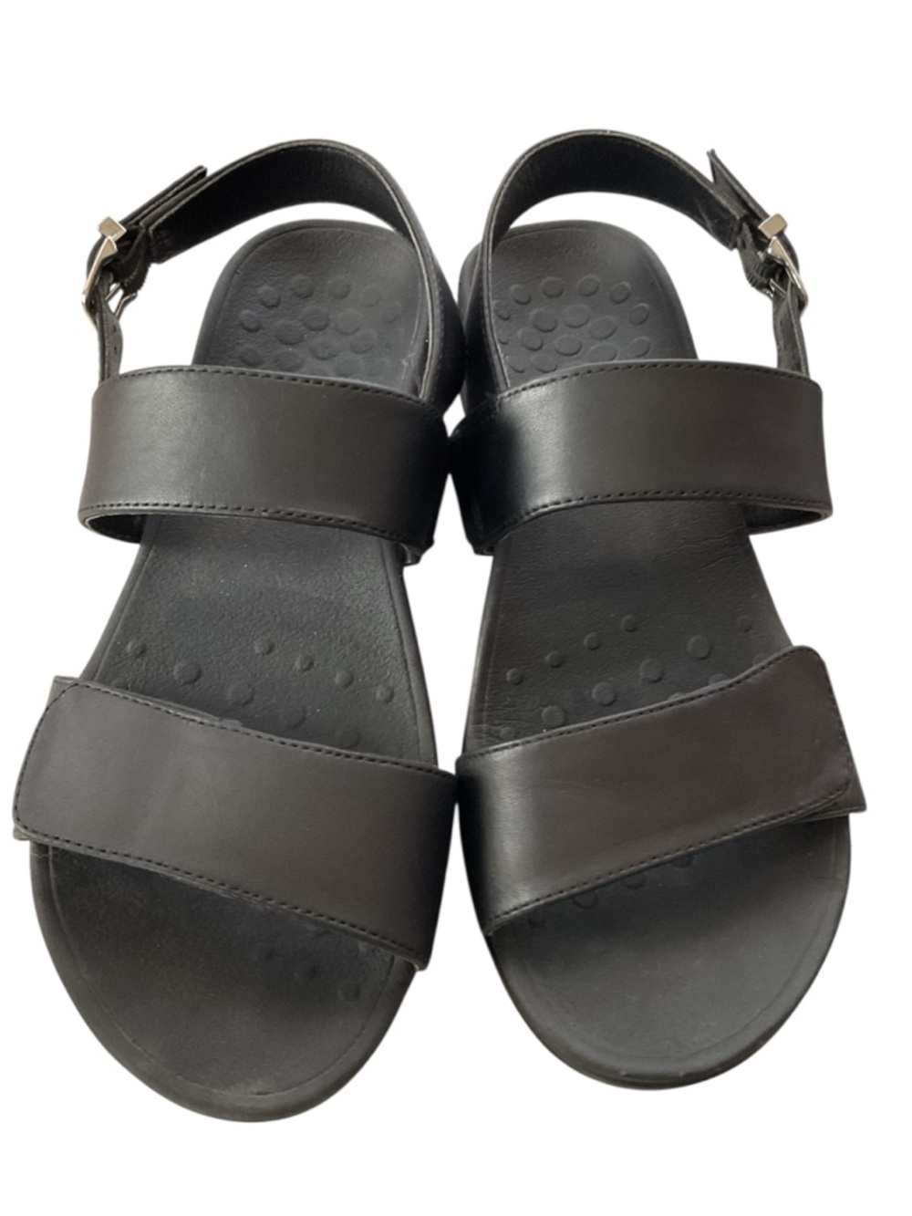 Vionic Black Leather Wedge Open-Toe Platform Adjustable Strap Comfort Sandals